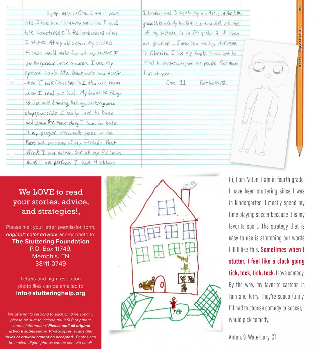 Drawings And Letters From Kids Stuttering Foundation A Nonprofit Organization Helping Those Who Stutter